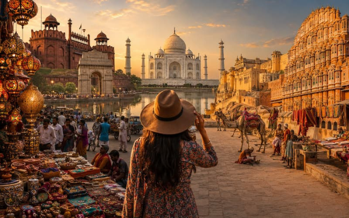 Tourist exploring local markets during Delhi Agra Jaipur Travel Tips itinerary