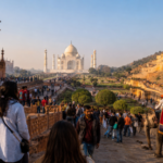 Tourists exploring famous landmarks during a Golden Triangle Tour India featuring Delhi Agra Jaipur Tour attractions