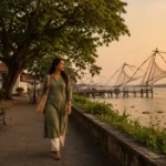 Solo female traveler exploring Fort Kochi, Kerala safely during an independent trip to India.