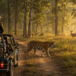Private 2 Days Kanha National Park Wildlife Tiger Safari Tour with tiger crossing forest trail
