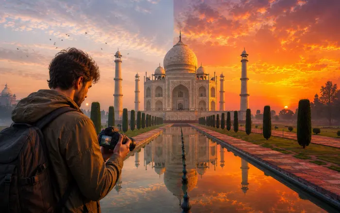 Sunrise vs Sunset at the Taj Mahal during a Taj Mahal Sunrise Tour from Delhi