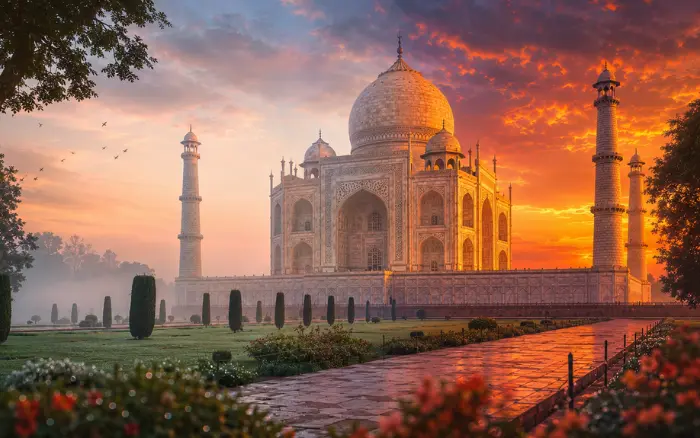 Sunrise Tour of Taj Mahal showing marble color changes during a Taj Mahal Tour From Delhi