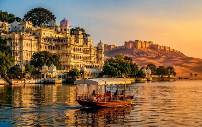 Udaipur vs Jaisalmer travel comparison showing Lake Pichola and desert fort landscapes
