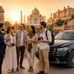 Best Golden Triangle Tour Operator in 2026 with tourists, private luxury car, and Delhi Agra Jaipur landmarks.
