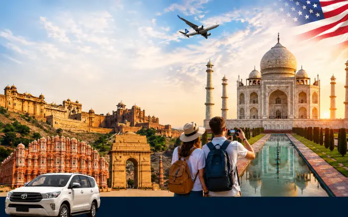 India tour packages from USA featuring Taj Mahal, Jaipur and Delhi landmarks