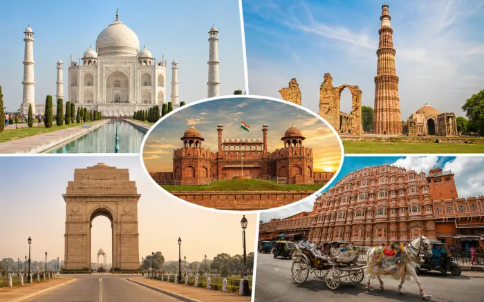 Delhi Agra Jaipur landmarks representing the Golden Triangle Tour