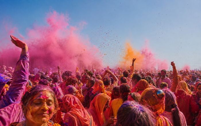 Mathura Vrindavan Holi 2027 celebration with people playing Holi