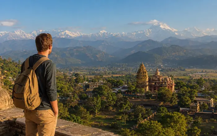 Planning a trip to India with a USA traveler viewing the Himalayan landscape