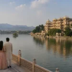 Couple enjoying a romantic Udaipur lakeside view in Rajasthan